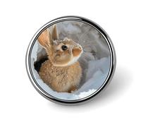 Round Light Brown Rabbit Brooch Classic Mini Pin 1 Inch Aluminum Alloy Lapel Pin Personalized Button Badge for Backpack Hat Suit Jacket Clothing Decoration