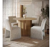 Round Limewash Oak Pedestal Dining Table - Seats 4 - Wave