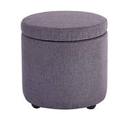 Round Linen Storage Ottoman - Stylish Dark Gray & Orange Footstool for Bedroom Living Room & Hallway - Space-Saving 32x32x32 cm Storage Box