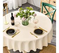 Round Linen Tablecloth 100cm Stain Resistant Polyester Table Cloth Waterproof Spillproof Decorative Circular Table Cover Washable for Dining Parties