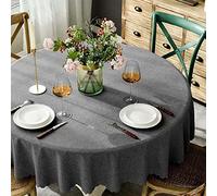 Round Linen Tablecloth 100cm Stain Resistant Polyester Table Cloth Waterproof Spillproof Decorative Circular Table Cover Washable for Dining Parties