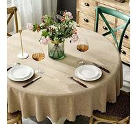 Round Linen Tablecloth 100cm Stain Resistant Polyester Table Cloth Waterproof Spillproof Decorative Circular Table Cover Washable for Dining Parties