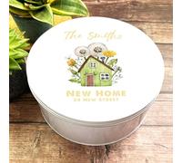 Round Little Green House New Home Personalised Cake Tin Personalised Gift | Custom Gift | Personalized Tin | Cake, Biscuit & Treat Tins | Gift For Her | Gift For Him