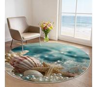 Round Living Room Rug 90 cm, Fantasy Seashell Enchanted Beach Ocean Art Low Pile Non Slip Resistant Circle Carpet for Bedroom Kitchen Entryway Dorm Beside Sofa Office, Romantic Ocean Pearl