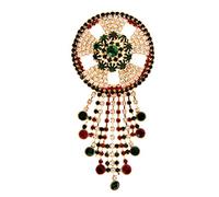 Round Long Tassel Large Flower Brooches for Women Red and Green Color Fashion Jewelry Shining Wedding Accessories