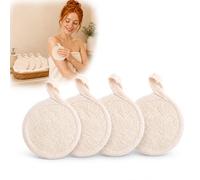 Round Loofah Wash Pads for Face and - Dual-Sided Exfoliating Sponge & Soft Terry Cotton Bath Cloth, Biodegradable Shower Sponges for Bathroom Spa Travel Daily Routine (4 Pack)