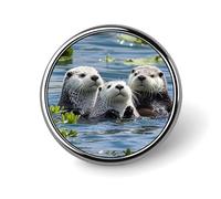 Round Lovely Sea Otter Brooch Classic Mini Pin 1 Inch Aluminum Alloy Lapel Pin Personalized Button Badge for Backpack Hat Suit Jacket Clothing Decoration