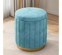 Round Low Stool for Manicure & Makeup, Upholstered with Removable Cover, Elegant Gold Metal Base, Versatile Storage & Seating for Salon & Beauty Room.
