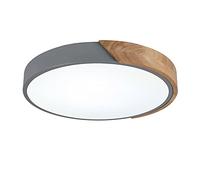 Round Macaron LED Ceiling Light, Modern Wood Ceiling Lamp Flush Mount Ceiling Lighting For Children's Room, Living Room, Bedroom, Hallway,Grey+Stepless Dimming-30cm 18W