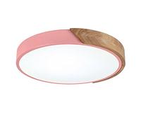Round Macaron LED Ceiling Light, Modern Wood Ceiling Lamp Flush Mount Ceiling Lighting for Children's Room, Living Room, Bedroom, Hallway,Pink+Stepless Dimming-30cm 18W