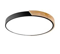 Round Macaron LED Ceiling Light, Modern Wood Ceiling Lamp Flush Mount Ceiling Lighting For Children's Room, Living Room, Bedroom, Hallway,Black+Neutral Light-30cm 18W