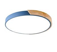 Round Macaron LED Ceiling Light, Modern Wood Ceiling Lamp Flush Mount Ceiling Lighting For Children's Room, Living Room, Bedroom, Hallway,Blue+Stepless Dimming-30cm 18W