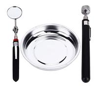 Round Magnetic Parts Tray Set ,Stainless Steel Tool Bowl,with Pick Up Tool Telescoping Mirror for Garage