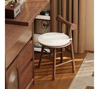 Round Makeup Stool with Boucle Cushion, Solid Wood Vanity Stool, Modern Dining Chair for Makeup Room, Bedroom, and Wardrobe - Extra Comfort and Style