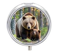 Round Mama Bear Pill Organizer Pill Box 3 Compartment Portable Travel Medicine Case Daily Mini Compact Medicine Container Storage Vitamin Supplement Dispenser