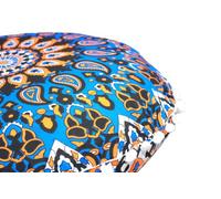 Round Mandala Floor Pillow Cover 22 Inch with Pom Poms, Bohemian Ottoman Pouf Cover, Decorative Indian Meditation Cushion Cover, Boho Seating Throw Pillow Case for Living Room Bedroom (Blue Brown)