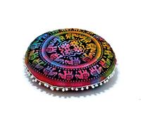 Round Mandala Floor Pillow Cover Seating Cushion Throw Case Hippie Decorative Bohemian Ottoman Pouf Cover, Pom Pom Pillow Cases,Boho Indian 22 Inches (Multi Up hathi)