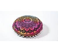 Round Mandala Floor Pillow Cover Seating Cushion Throw Cover Hippie Decorative Bohemian Ottoman Pouf Cover, Pom Pom Pillow Cases,Boho Indian 22 Inches (Multi Black, 22" Round)