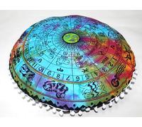 Round Mandala Floor Pillow Cover Seating Cushion Throw Cover Hippie Decorative Bohemian Ottoman Pouf Cover, Pom Pom Pillow Cases,Boho Indian 32 Inches Multi Zodiac