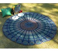 Round Mandala Tapestry 183 cm Blue Tapestries Hippie Boho Bohemian Home Decor Cotton Tablecloth Picnic Camping Beach Throw Peacock Roundie