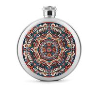 Round Mandala Tapestry Hip Flask Stainless Steel Portable Whiskey Flask Personalized Pocket Alcohol Flasks Leak Proof Liquor Bottle Gift for Men Women Wedding Party