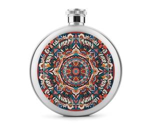 Round Mandala Tapestry Hip Flask Stainless Steel Portable Whiskey Flask Personalized Pocket Alcohol Flasks Leak Proof Liquor Bottle Gift for Men Women Wedding Party