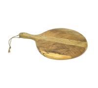 Round Mango Wood Chopping Board with Handle | Rustic Serving & Charcuterie Platter | Wooden Cheese Board for Kitchen or Entertaining - 40x30cm