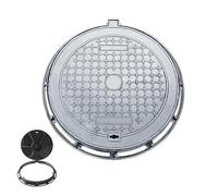 Round Manhole Cover Ductile Iron Inspection Lid Monoblock Metal Access Cover with Embossed Finish for Pathways and Courtyards (40cm 16in) & Weather Resistant