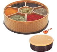 (Round) MantraRaj Plastic Spice Box with 7 Compartments Multipurpose Masala Dabba Organizer for Kitchen Airtight, Leak-Proof, Food Grade Material