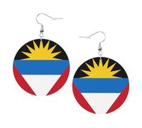 Round Map Earrings For Women,Antigua And Barbuda Map Flags Printing Wooden Drop Earrings American European National Country Club Sport Team Sign Photos Jewelry,Color,One Size