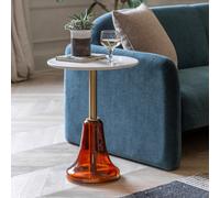 Round Marble and Orange Glass Base Side Table - Bilbao - Caspian House