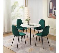 Round Marble Dining Table Set with Velvet Padded Chairs - Stylish 4-Person Dining Set for Home Office Living Room - Modern Furniture Elegant Design Comfort & Durability