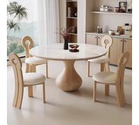 Round Marble Effect Dining Table Set for 4 Upholstered Faux Leather Chairs SpaceSaving Kitchen Fur for Small Apartments and Offices
