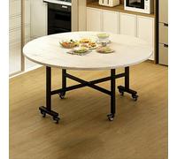 Round Marble Folding Dining Table - Extendable 47" Kitchen Table with Lockable Wheels Portable Mobile Dining Table for Living Room Space-Saving Design Perfect for Small Spaces