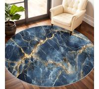 Round Marble Rug 210cm - Blue Gold Marble Round Rugs for Living Room, Modern Abstract Washable Rug, Soft Low Pile Circular Carpet for Patio High Traffic Area, Atmospheric Home Decor & Gifts