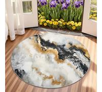 Round Marble Rug 90cm - Black Gold Marble Round Rugs for Living Room, Modern Abstract Washable Rug, Soft Low Pile Circular Carpet for Patio High Traffic Area, Atmospheric Home Decor & Gifts