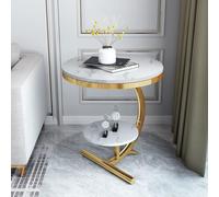 Round Marble Sofa Side Table - 2 Tier Coffee Table for Living Room and Hotel