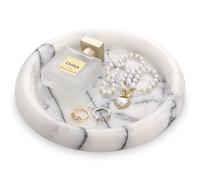Round Marble Tray, Natural Marble Cosmetic Trays, Luxury Home Kitchen Bathroom Table Tray, Stone Decorative Countertop Vanity Tray for Coffee Perfume Jewelry (Lilac, 20cm)