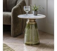 Round Marble with Green Glass Base Side Table - Seville - Caspian House