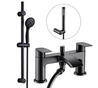 Round Matt Black Bath Mixer Shower Waterfall Tap Deck Mounted + Riser Rail By Buyaparcel