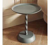 Round Matte Gray Small End Table for Sofa Bedroom and Living Room Modern Pedestal Side Table for Small Spaces Stylish Accent Coffee Drink Table