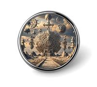 Round Mayan Calendar Lapel Pin Metal Brooch Personalized Novelty Pin Cute Button Badge Safety Pin Fashion Jewelry Accessories Gift for Clothes Hat Backpack Bag