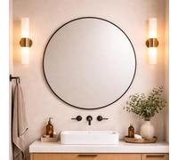 Round Metal Bathroom Mirror 100cm - Large Circular Wall Mounted Mirror - Modern Black Frame Vanity Mirror - Contemporary Bathroom, Toilet, Ensuite