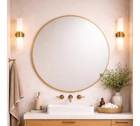 Round Metal Bathroom Mirror 100cm - Large Circular Wall Mounted Mirror - Modern Gold Frame Vanity Mirror - Contemporary Bathroom, Toilet, Ensuite