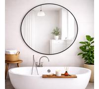 Round Metal Bathroom Mirror 120cm - Large Circular Wall Mounted Mirror - Modern Black Frame Vanity Mirror - Contemporary Bathroom, Toilet, Ensuite