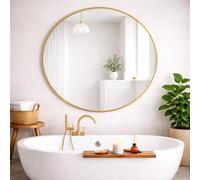 Round Metal Bathroom Mirror 120cm - Large Circular Wall Mounted Mirror - Modern Gold Frame Vanity Mirror - Contemporary Bathroom, Toilet, Ensuite