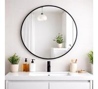Round Metal Bathroom Mirror 80cm - Large Circular Wall Mounted Mirror - Modern Black Frame Vanity Mirror - Contemporary Bathroom, Toilet, Ensuite