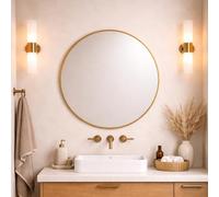 Round Metal Bathroom Mirror 80cm - Large Circular Wall Mounted Mirror - Modern Gold Frame Vanity Mirror - Contemporary Bathroom, Toilet, Ensuite