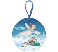 Round Metal Dangler Ornament Sign (75 mm Diameter) - The Snowman and the Snowdog (Sledging)
