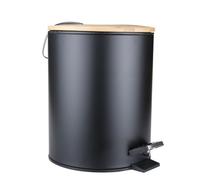 Round Metal Double Rubbish Bin with Bamboo Lid,Step-On Waste Container with PP Inner Bucket for Bedroom, Office, Living Room,5L(Black)